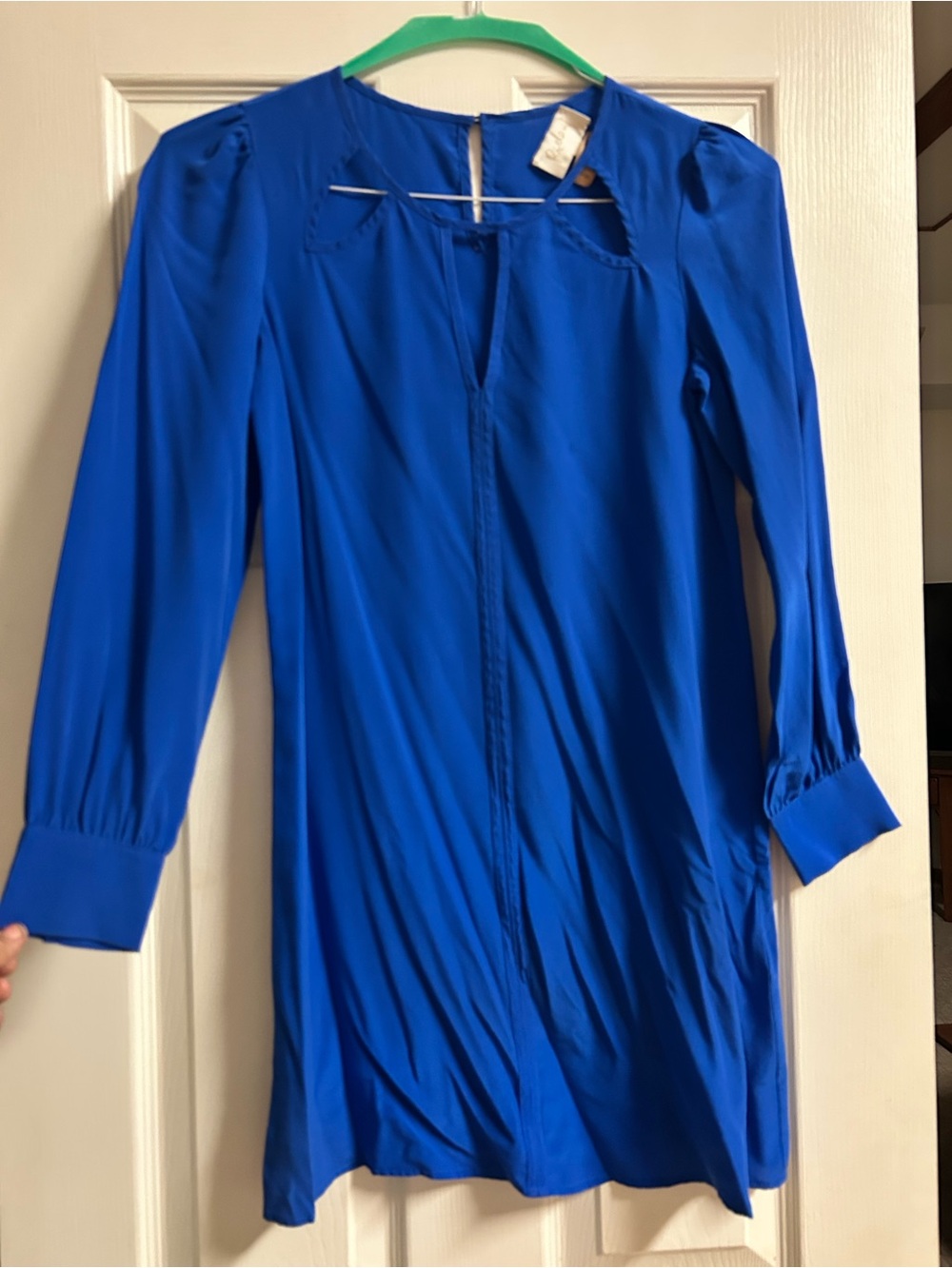 Long-Sleeve Royal Blue Silk Dress, size XS